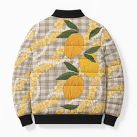 Maku'e Hawaiian Mango Palaka Bomber Puffer Jacket Aloha Hibiscus Pikake Lei