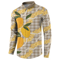 Maku'e Hawaiian Mango Palaka Button Sweatshirt Aloha Hibiscus Pikake Lei