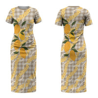 Maku'e Hawaiian Mango Palaka Couples Matching Short Sleeve Bodycon Dress and Hawaiian Shirt Aloha Hibiscus Pikake Lei