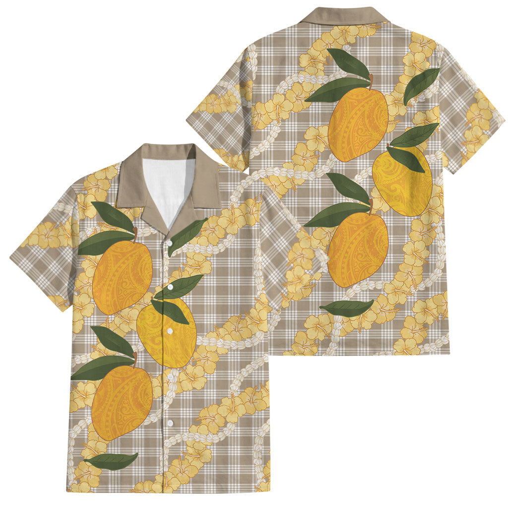 Maku'e Hawaiian Mango Palaka Family Matching Long Sleeve Bodycon Dress and Hawaiian Shirt Aloha Hibiscus Pikake Lei