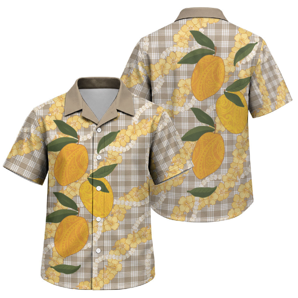 Maku'e Hawaiian Mango Palaka Family Matching Puletasi and Hawaiian Shirt Aloha Hibiscus Pikake Lei