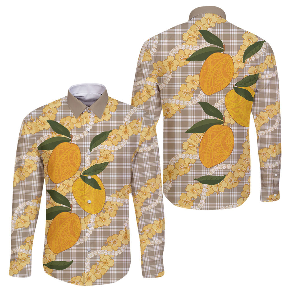 Maku'e Hawaiian Mango Palaka Family Matching Short Sleeve Bodycon Dress and Hawaiian Shirt Aloha Hibiscus Pikake Lei