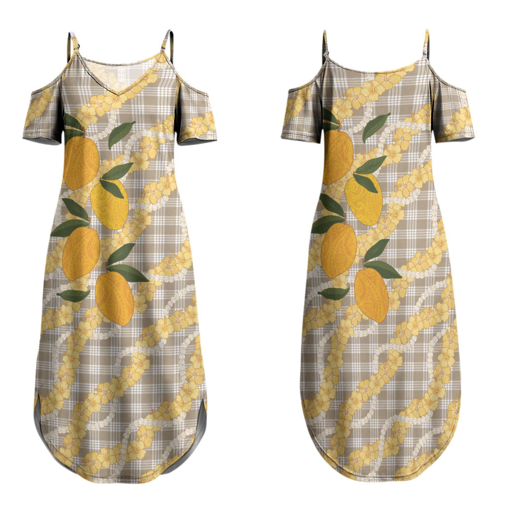 Maku'e Hawaiian Mango Palaka Family Matching Summer Maxi Dress and Hawaiian Shirt Aloha Hibiscus Pikake Lei