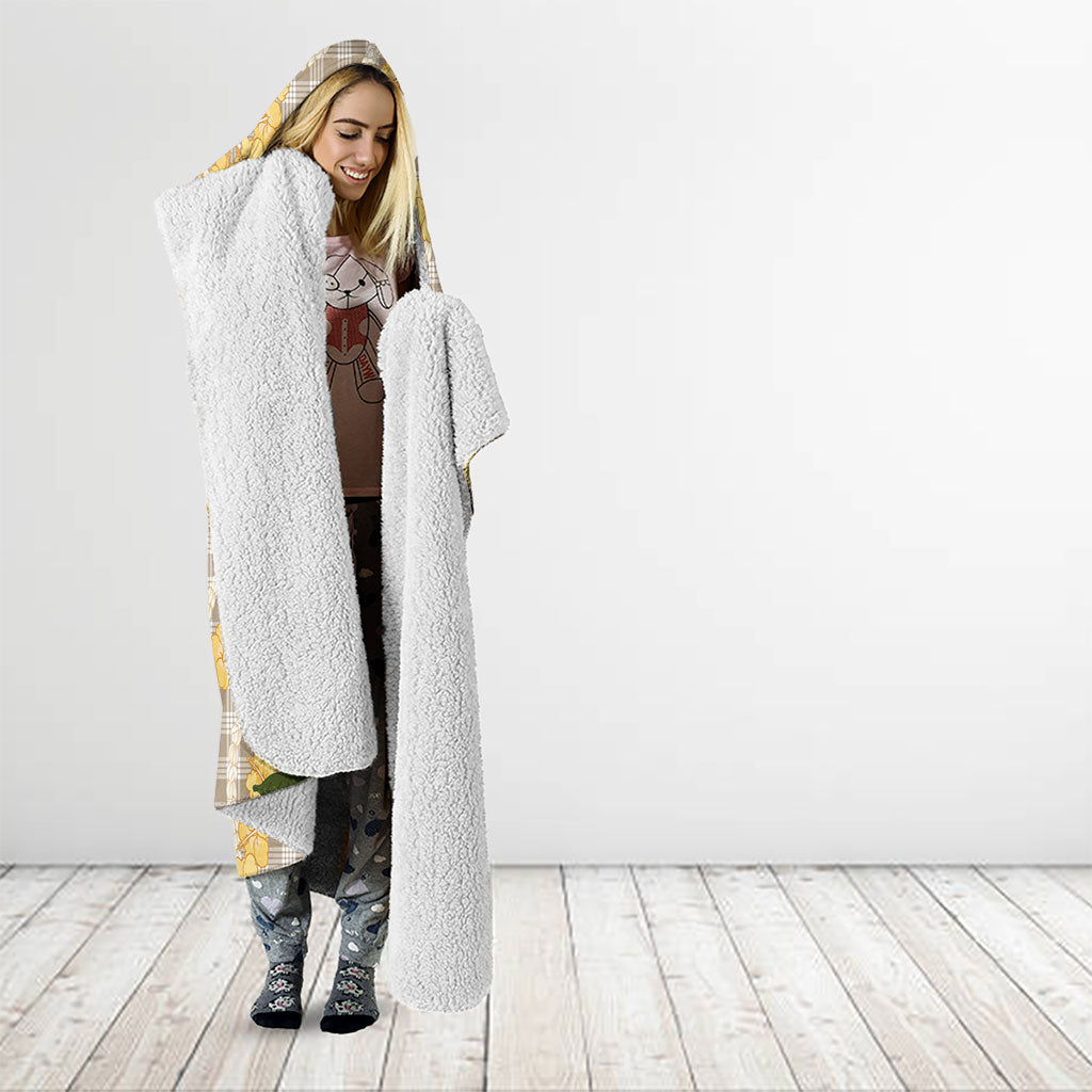 Maku'e Hawaiian Mango Palaka Hooded Blanket Aloha Hibiscus Pikake Lei