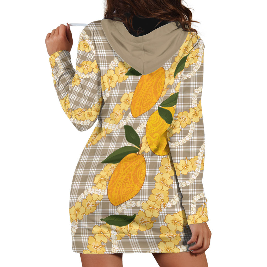 Maku'e Hawaiian Mango Palaka Hoodie Dress Aloha Hibiscus Pikake Lei