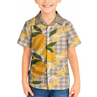 Maku'e Hawaiian Mango Palaka Kid Hawaiian Shirt Aloha Hibiscus Pikake Lei