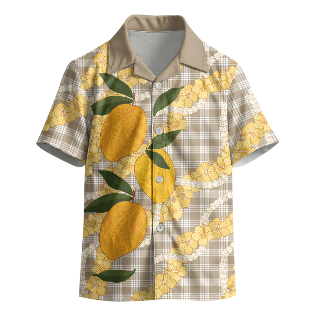 Maku'e Hawaiian Mango Palaka Kid Hawaiian Shirt Aloha Hibiscus Pikake Lei