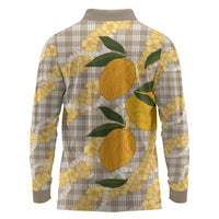 Maku'e Hawaiian Mango Palaka Long Sleeve Polo Shirt Aloha Hibiscus Pikake Lei