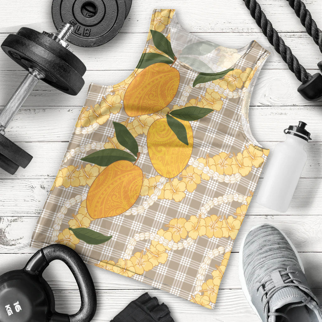 Maku'e Hawaiian Mango Palaka Men Tank Top Aloha Hibiscus Pikake Lei