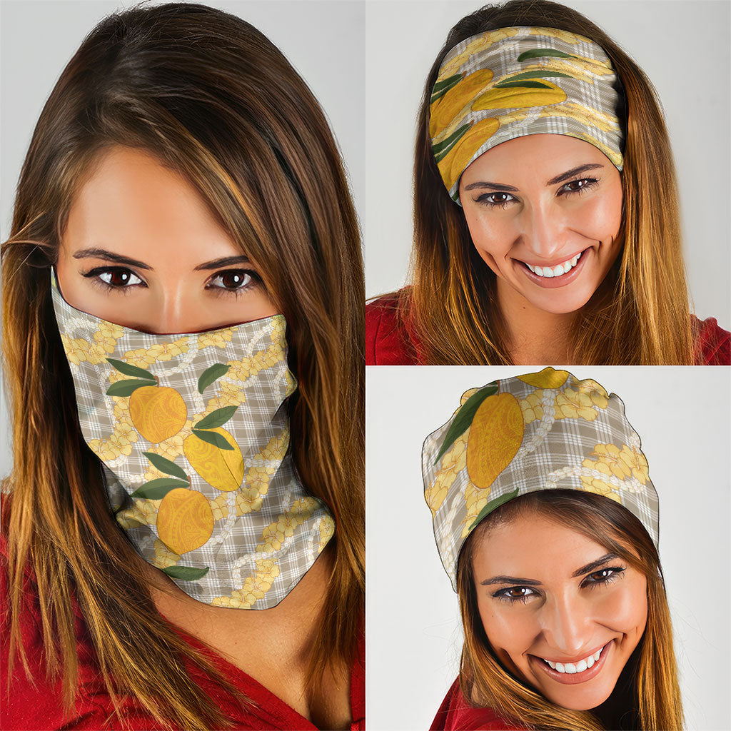 Maku'e Hawaiian Mango Palaka Neck Gaiter Aloha Hibiscus Pikake Lei