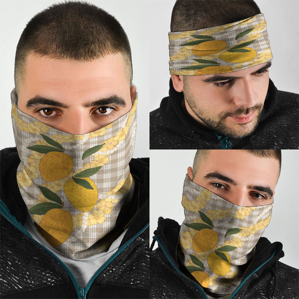 Maku'e Hawaiian Mango Palaka Neck Gaiter Aloha Hibiscus Pikake Lei