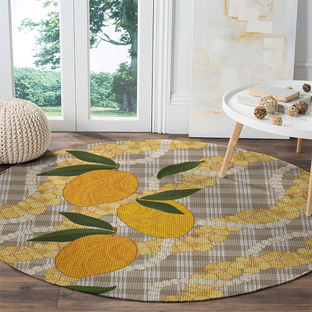 Maku'e Hawaiian Mango Palaka Round Carpet Aloha Hibiscus Pikake Lei