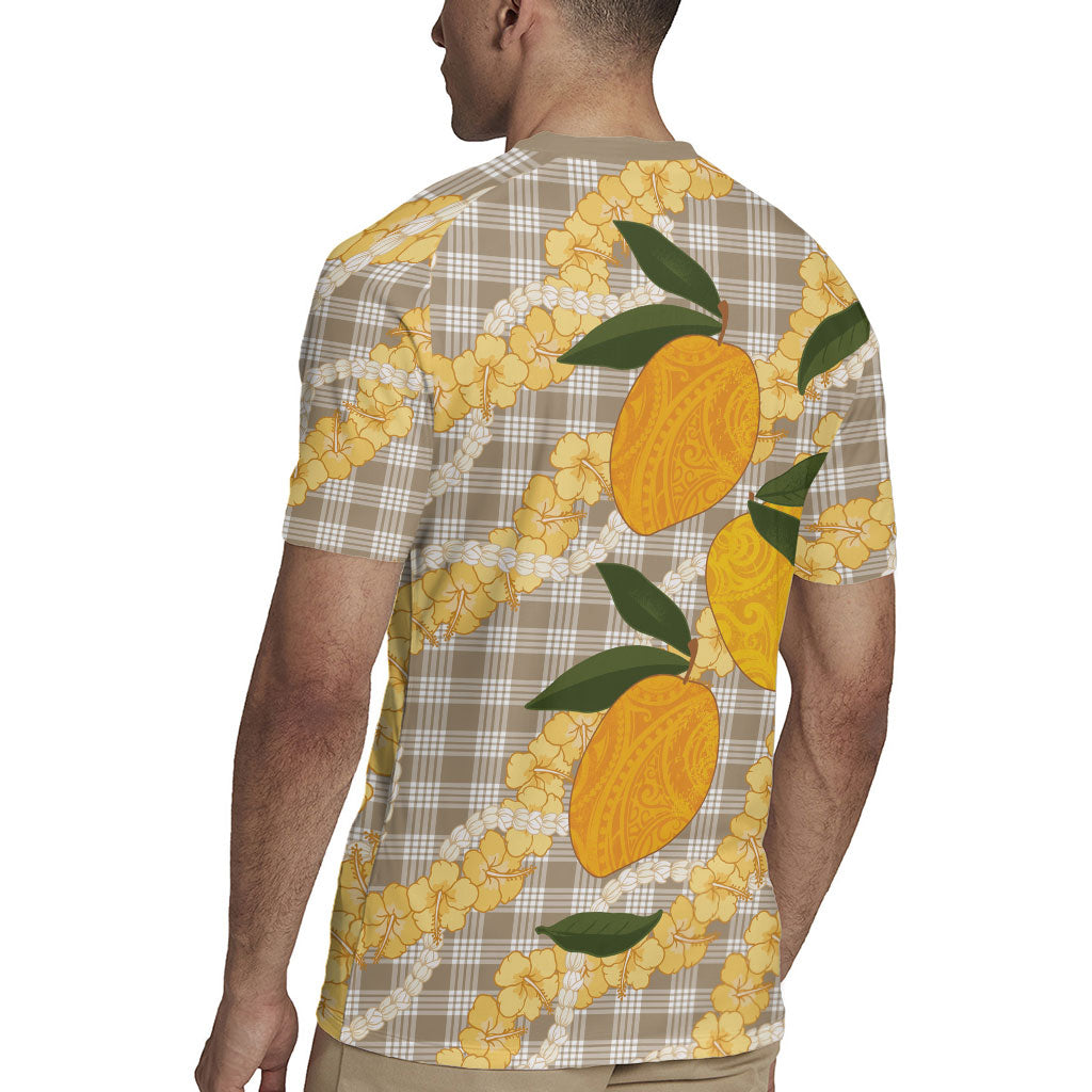 Maku'e Hawaiian Mango Palaka Rugby Jersey Aloha Hibiscus Pikake Lei