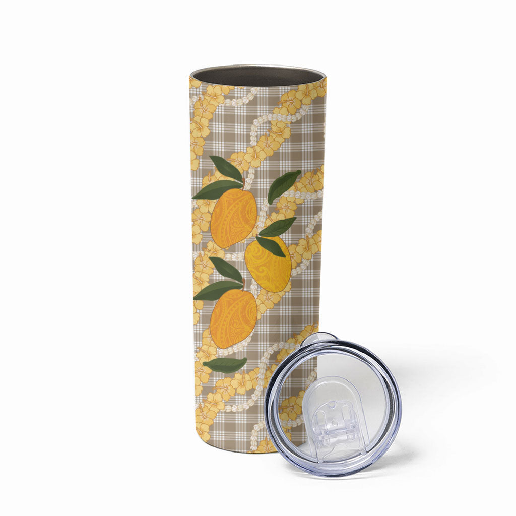 Maku'e Hawaiian Mango Palaka Skinny Tumbler Aloha Hibiscus Pikake Lei