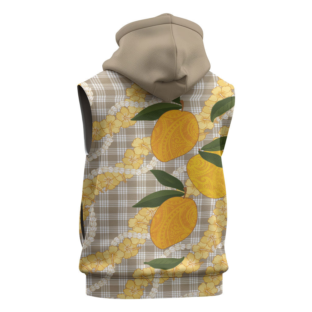 Maku'e Hawaiian Mango Palaka Sleeveless Zip Hoodie Aloha Hibiscus Pikake Lei