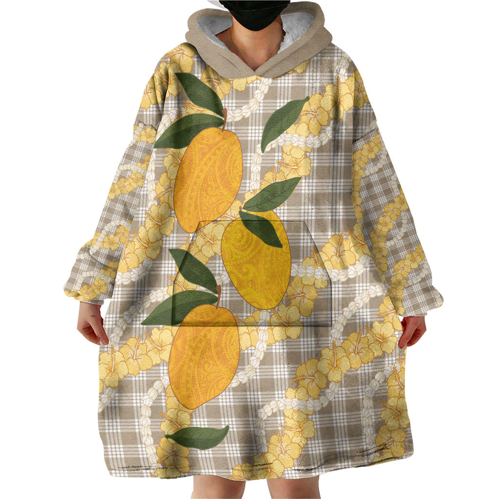 Maku'e Hawaiian Mango Palaka Wearable Blanket Hoodie Aloha Hibiscus Pikake Lei