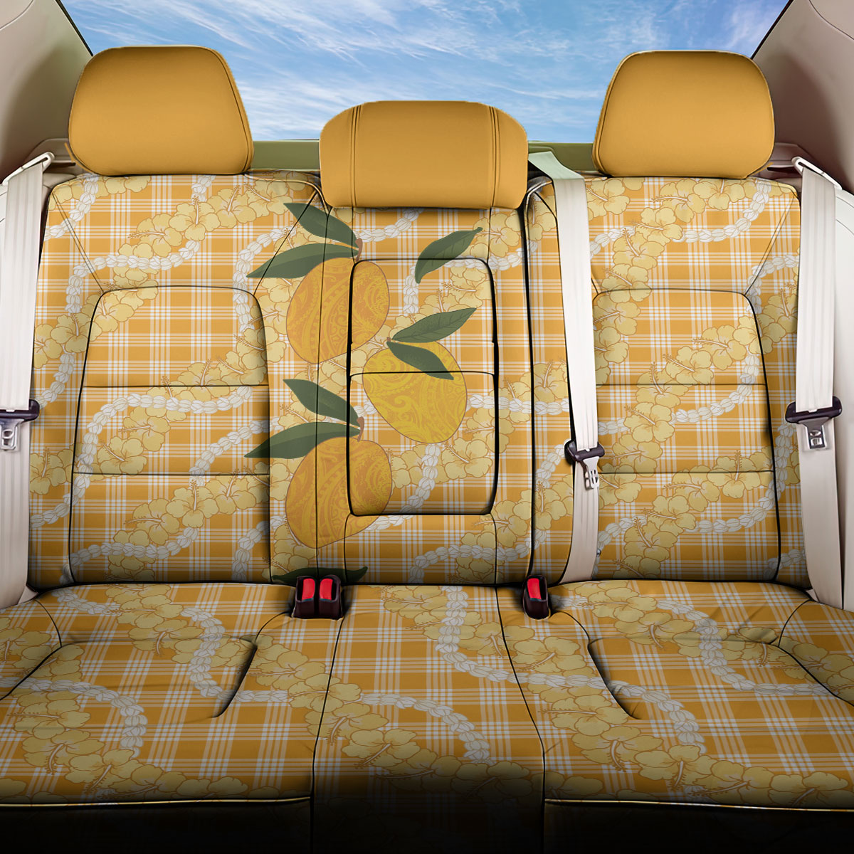Alani Hawaiian Mango Palaka Back Car Seat Cover Aloha Hibiscus Pikake Lei