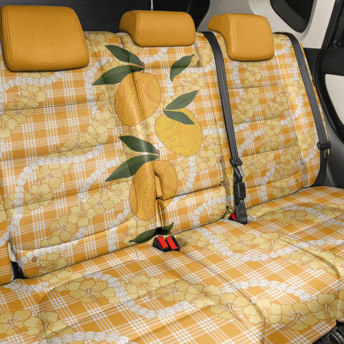 Alani Hawaiian Mango Palaka Back Car Seat Cover Aloha Hibiscus Pikake Lei