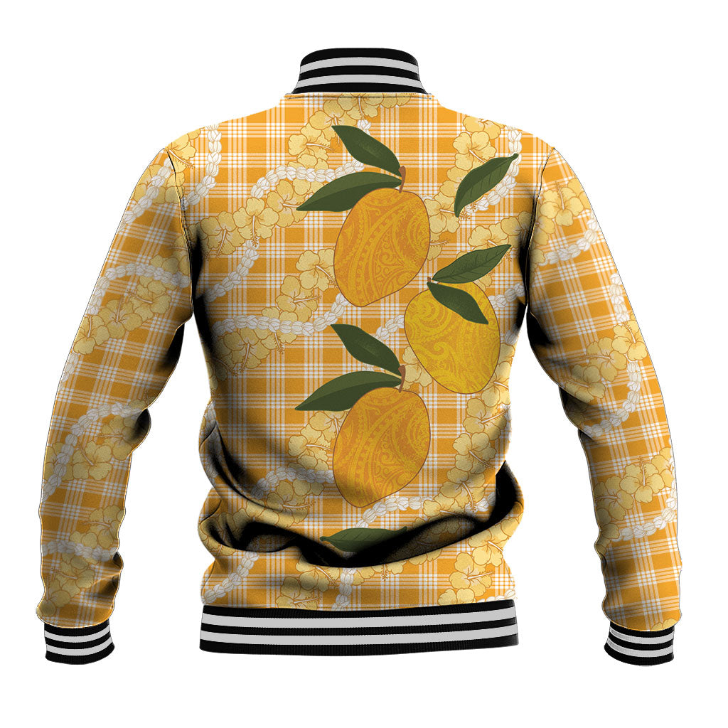 Alani Hawaiian Mango Palaka Baseball Jacket Aloha Hibiscus Pikake Lei
