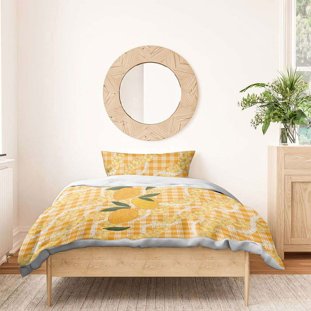 Alani Hawaiian Mango Palaka Bedding Set Aloha Hibiscus Pikake Lei