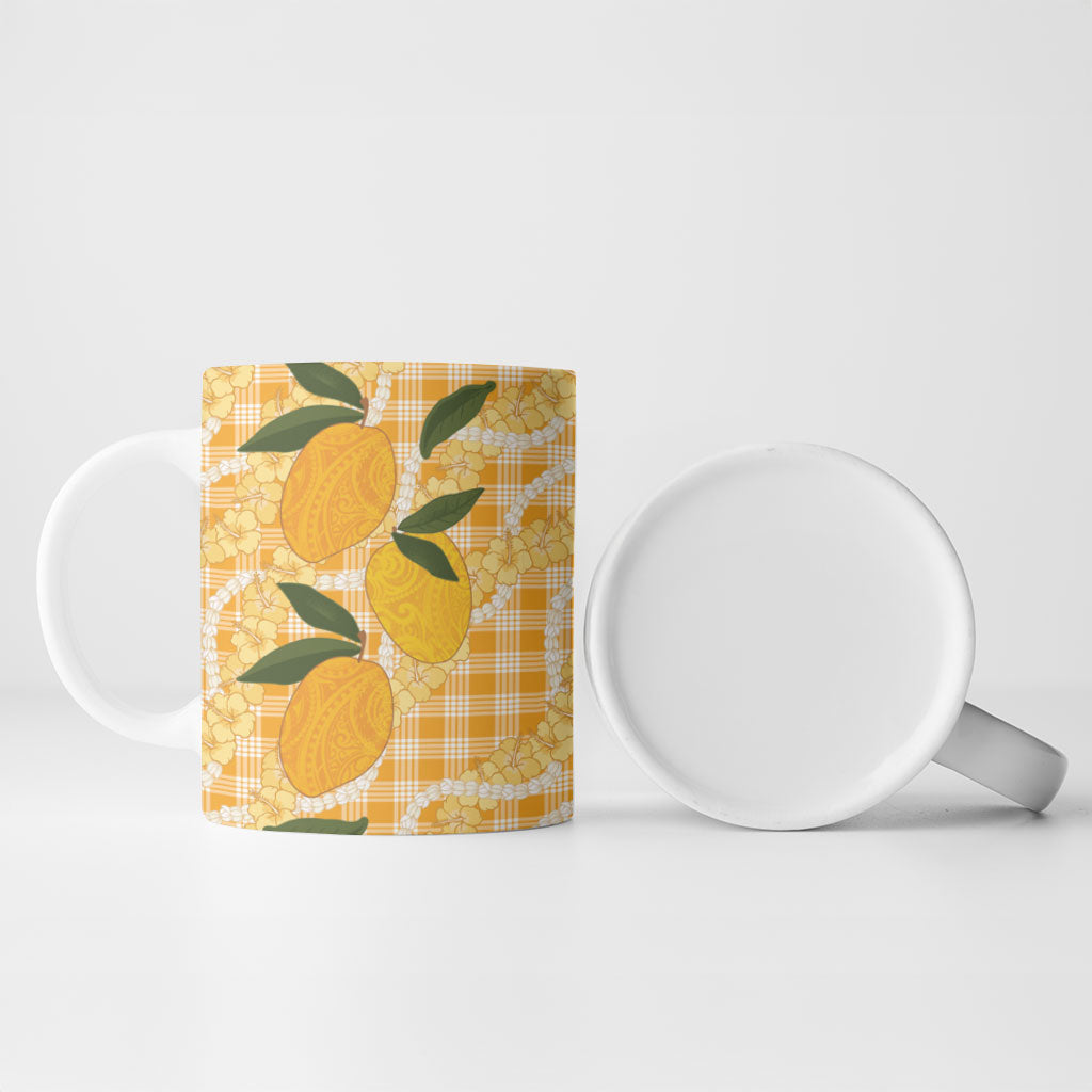 Alani Hawaiian Mango Palaka Ceramic Mug Aloha Hibiscus Pikake Lei
