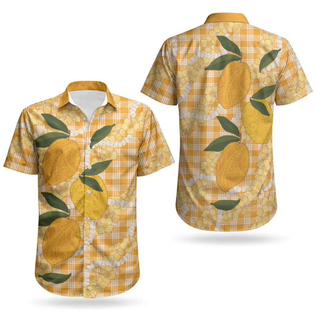 Alani Hawaiian Mango Palaka Couples Matching Mermaid Dress and Hawaiian Shirt Aloha Hibiscus Pikake Lei