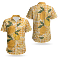 Alani Hawaiian Mango Palaka Couples Matching Off The Shoulder Long Sleeve Dress and Hawaiian Shirt Aloha Hibiscus Pikake Lei
