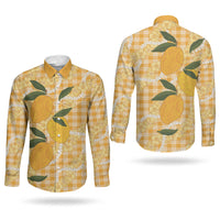 Alani Hawaiian Mango Palaka Couples Matching Off The Shoulder Long Sleeve Dress and Long Sleeve Button Shirt Aloha Hibiscus Pikake Lei