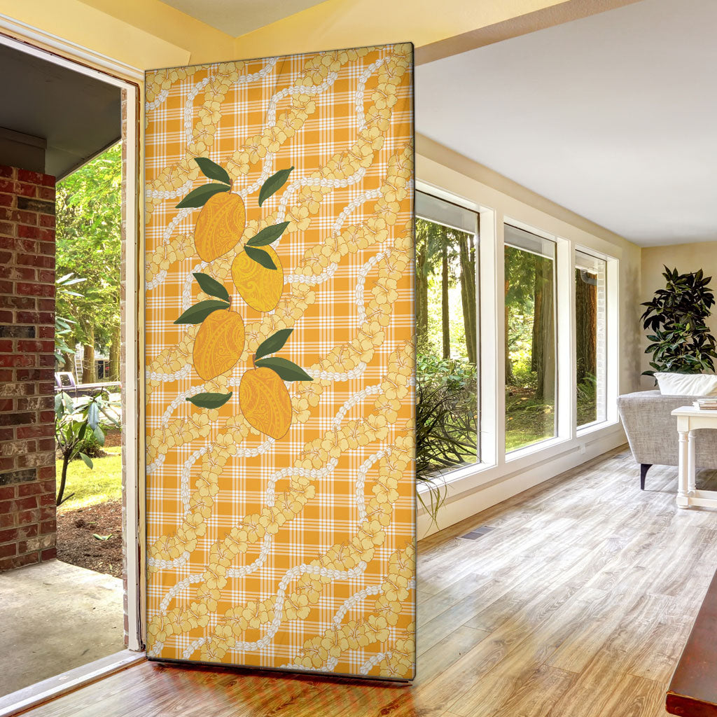 Alani Hawaiian Mango Palaka Door Cover Aloha Hibiscus Pikake Lei