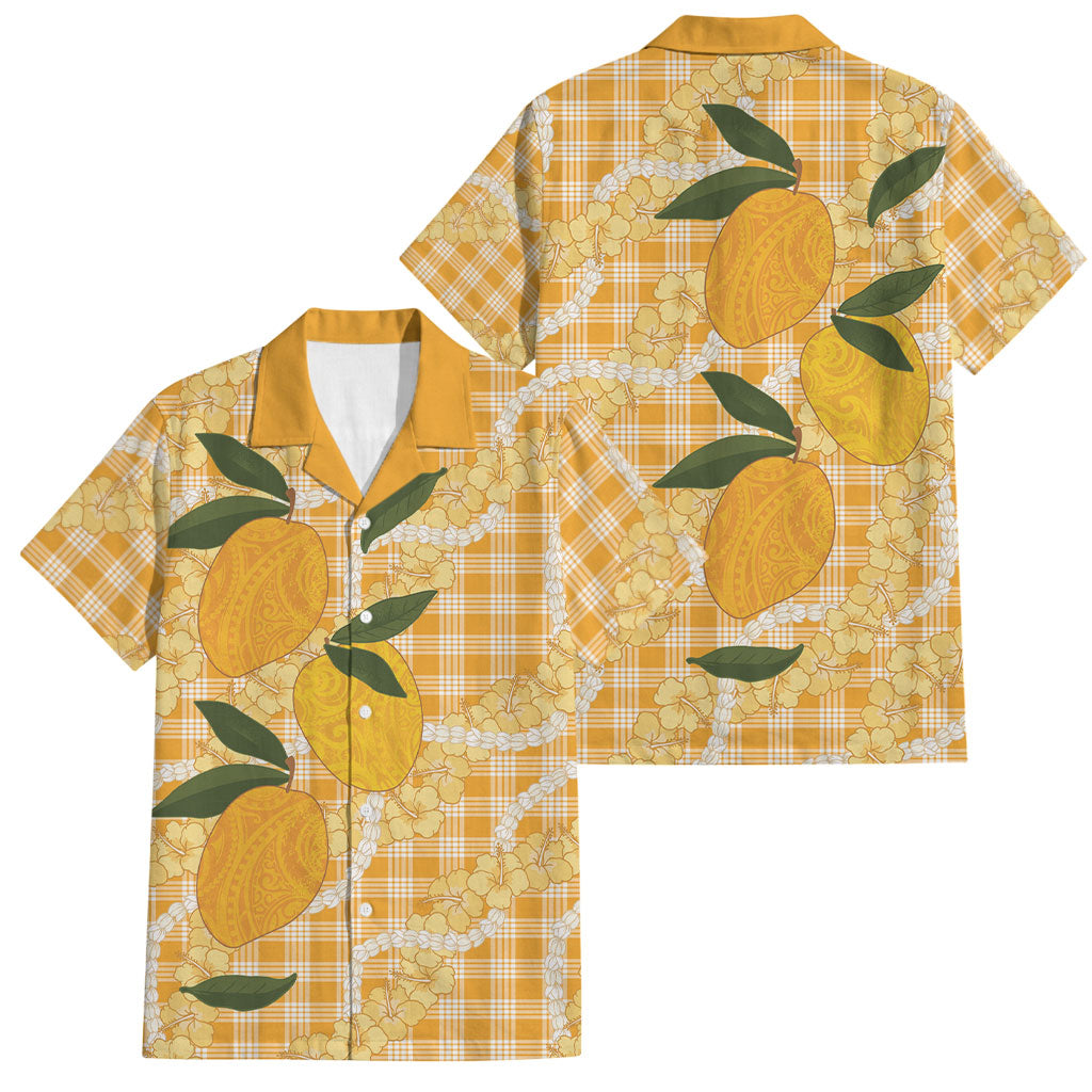 Alani Hawaiian Mango Palaka Family Matching Off The Shoulder Long Sleeve Dress and Hawaiian Shirt Aloha Hibiscus Pikake Lei