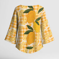 Alani Hawaiian Mango Palaka Kimono Sleeve Blouse Aloha Hibiscus Pikake Lei