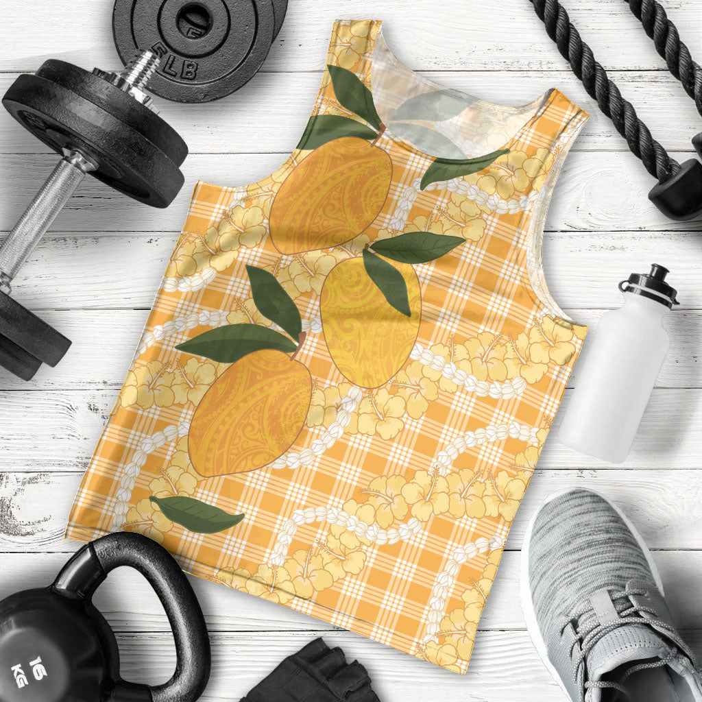 Alani Hawaiian Mango Palaka Men Tank Top Aloha Hibiscus Pikake Lei