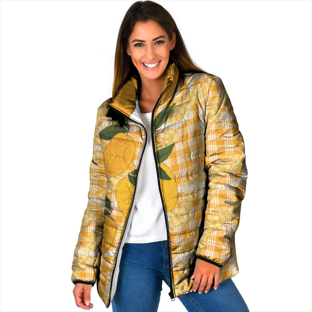 Alani Hawaiian Mango Palaka Padded Jacket Aloha Hibiscus Pikake Lei