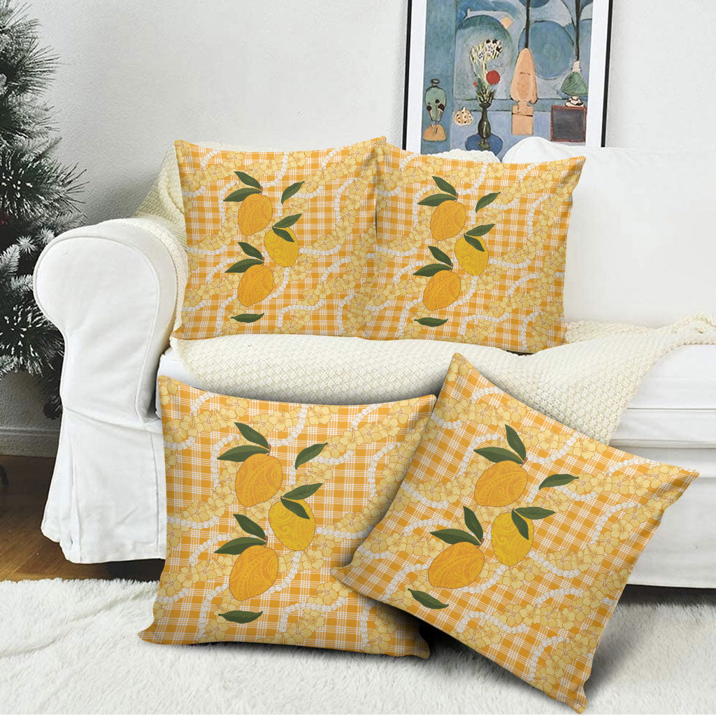 Alani Hawaiian Mango Palaka Pillow Cover Aloha Hibiscus Pikake Lei