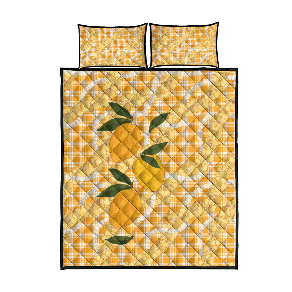 Alani Hawaiian Mango Palaka Quilt Bed Set Aloha Hibiscus Pikake Lei