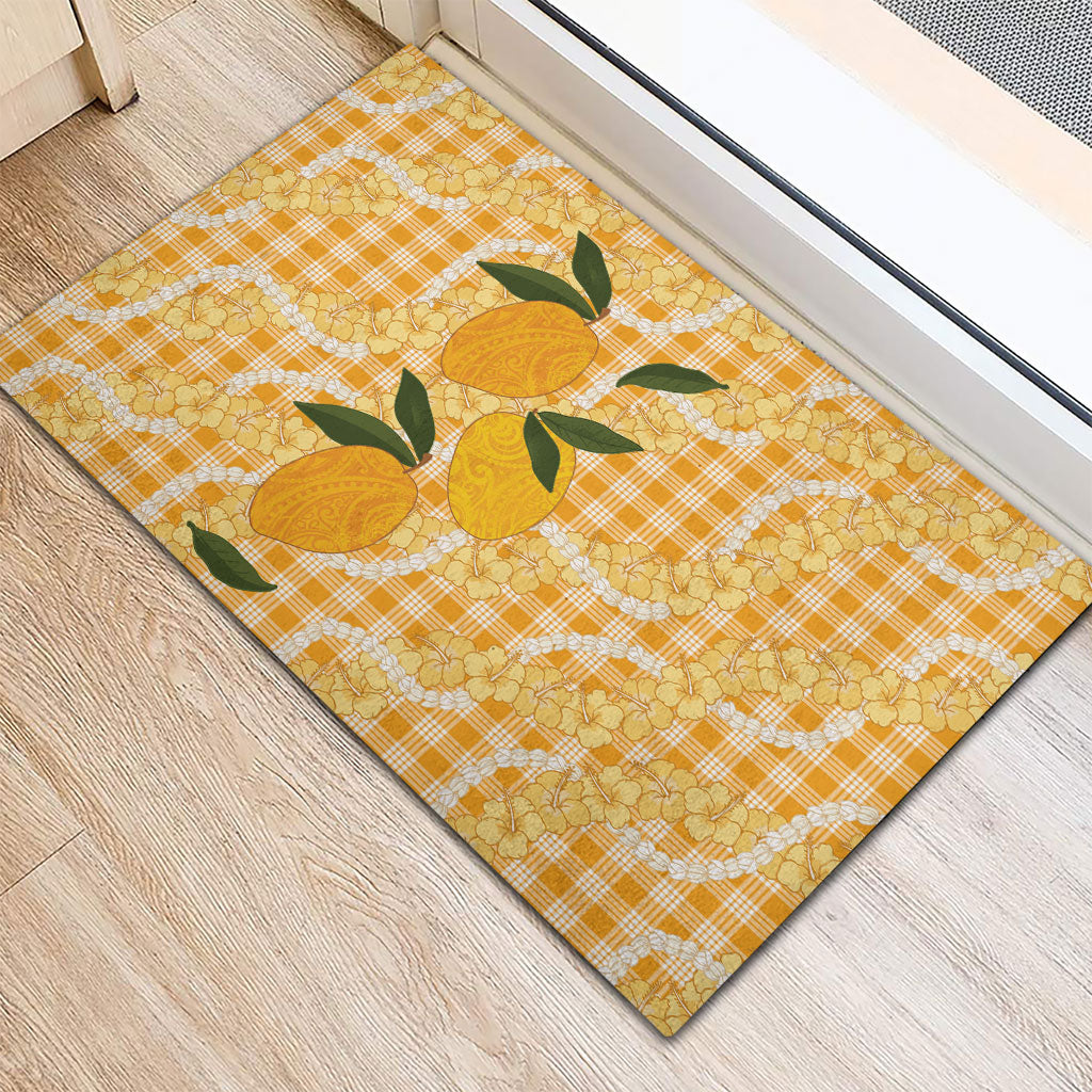 Alani Hawaiian Mango Palaka Rubber Doormat Aloha Hibiscus Pikake Lei