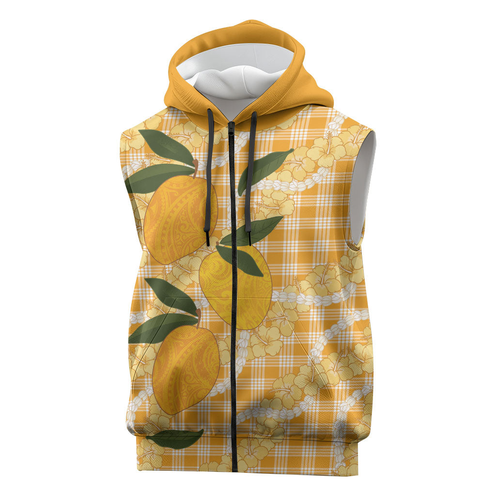 Alani Hawaiian Mango Palaka Sleeveless Zip Hoodie Aloha Hibiscus Pikake Lei
