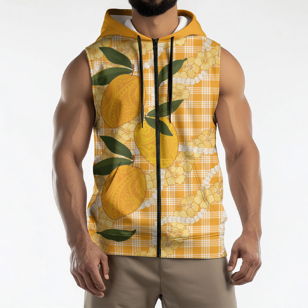 Alani Hawaiian Mango Palaka Sleeveless Zip Hoodie Aloha Hibiscus Pikake Lei