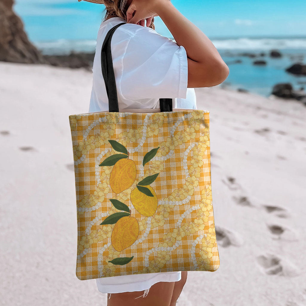 Alani Hawaiian Mango Palaka Tote Bag Aloha Hibiscus Pikake Lei