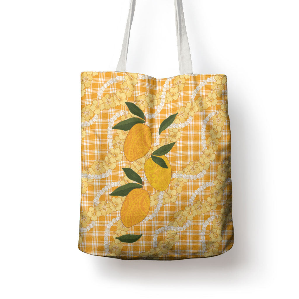 Alani Hawaiian Mango Palaka Tote Bag Aloha Hibiscus Pikake Lei