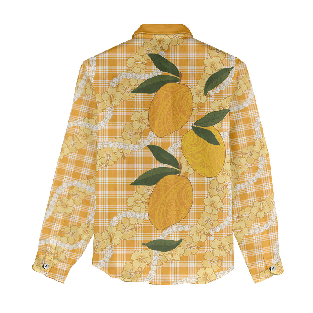 Alani Hawaiian Mango Palaka Women Casual Shirt Aloha Hibiscus Pikake Lei