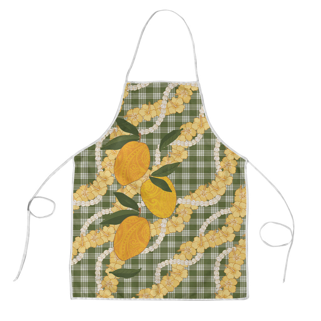 Uliuli Ahiahia Hawaiian Mango Palaka Apron Aloha Hibiscus Pikake Lei