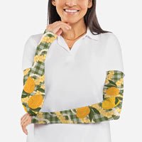 Uliuli Ahiahia Hawaiian Mango Palaka Arm Sleeves Aloha Hibiscus Pikake Lei