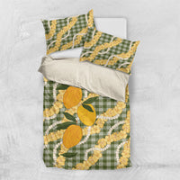 Uliuli Ahiahia Hawaiian Mango Palaka Bedding Set Aloha Hibiscus Pikake Lei