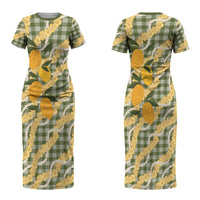 Uliuli Ahiahia Hawaiian Mango Palaka Couples Matching Short Sleeve Bodycon Dress and Hawaiian Shirt Aloha Hibiscus Pikake Lei