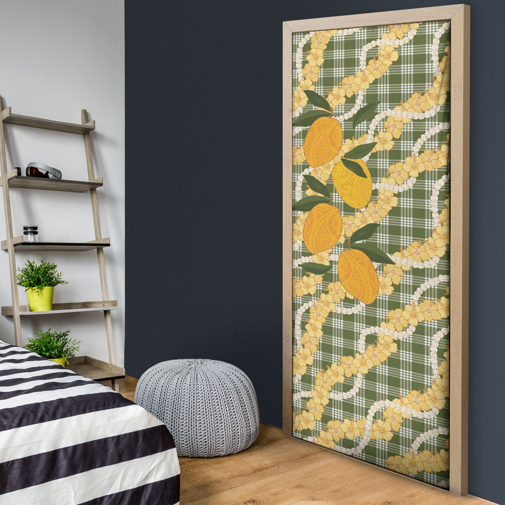 Uliuli Ahiahia Hawaiian Mango Palaka Door Cover Aloha Hibiscus Pikake Lei