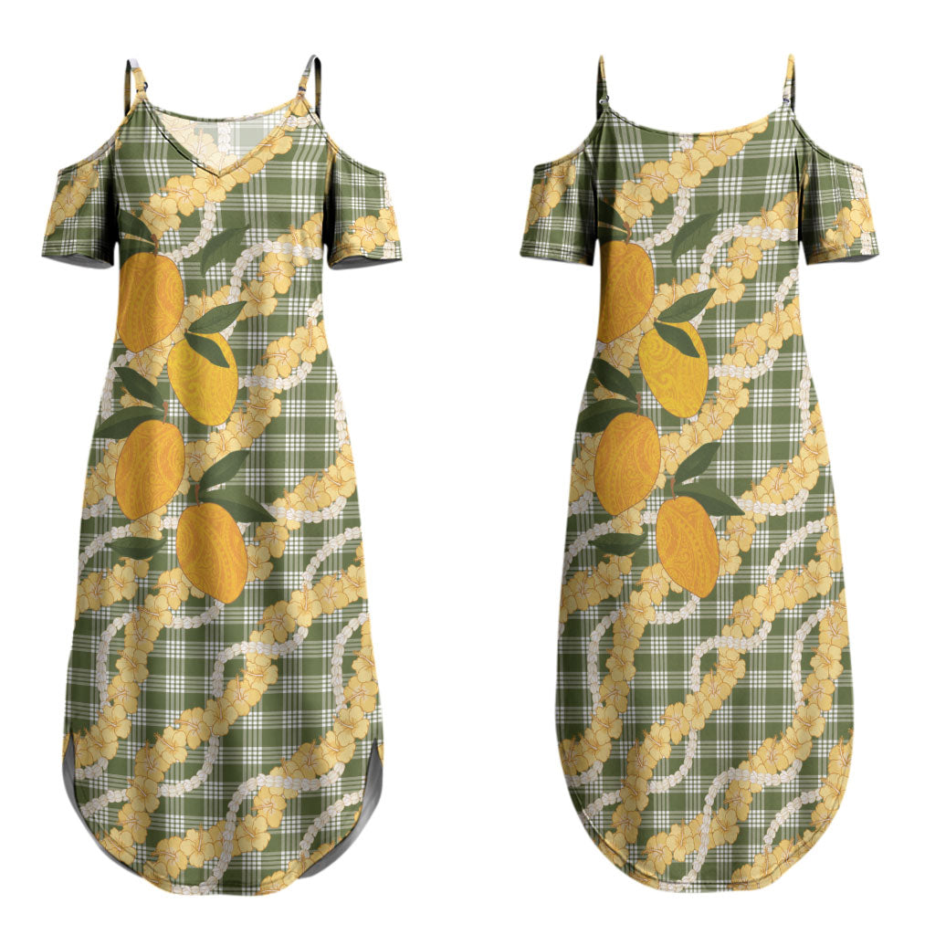 Uliuli Ahiahia Hawaiian Mango Palaka Family Matching Summer Maxi Dress and Hawaiian Shirt Aloha Hibiscus Pikake Lei