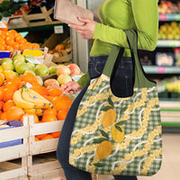Uliuli Ahiahia Hawaiian Mango Palaka Grocery Bag Aloha Hibiscus Pikake Lei