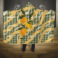 Uliuli Ahiahia Hawaiian Mango Palaka Hooded Blanket Aloha Hibiscus Pikake Lei