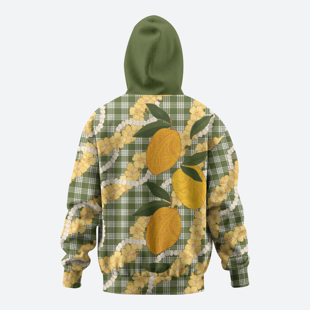 Uliuli Ahiahia Hawaiian Mango Palaka Hoodie Aloha Hibiscus Pikake Lei